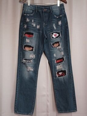 Kansas City Chiefs Custom Distressed Patchwork Jeans NFL Football Fan Game Day